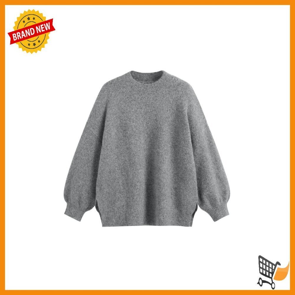 Wool Blend Oversized Knit Sweater Crew Neck Cozy Pullover